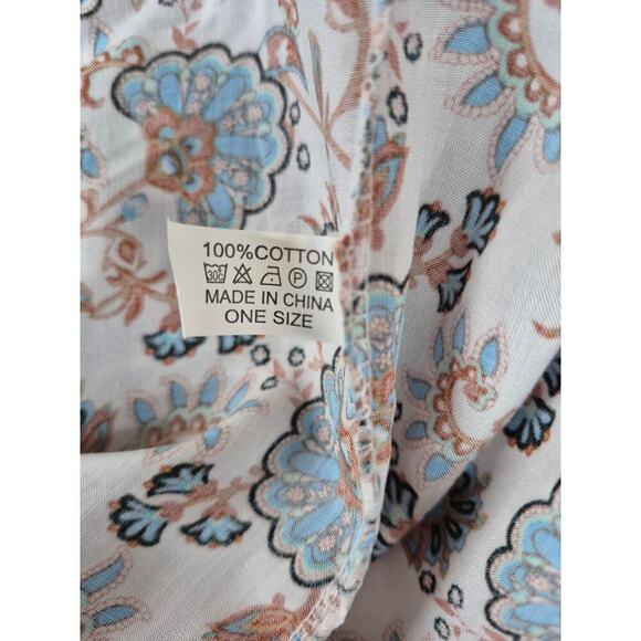 Kimono Style lightweight Floral Border Print BoHo coat full length Cotton O/S - Picture 7 of 7